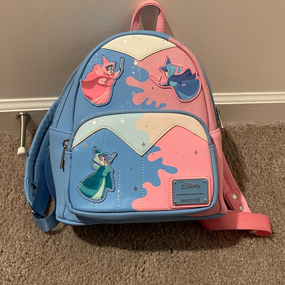Disney Loungefly Sleeping Beauty Make it Pink Blue Fairies Mini Backpack Bag